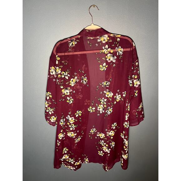 Wall Flower Sheer Floral Kimono in Purple Sz Large for Vacation, Beach, Swimsuit - Picture 3 of 6